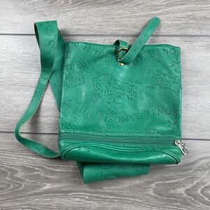 Il Bisonte Embossed Leather Crossbody Messenger Bag Green Read